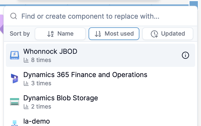 A sorted dropdown, sorted by Most used components